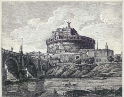 Luigi Rossini - Veduta della Gran Mole Adriana, e Ponte Elio in oggi Ponte e Castel St Angelo; and Veduta del Ponte Rotto