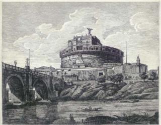 Luigi Rossini - Veduta della Gran Mole Adriana, e Ponte Elio in oggi Ponte e Castel St Angelo; and Veduta del Ponte Rotto