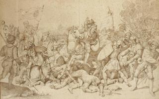 Luigi Sabatelli - Scène troubadour d\'une bataille avec des cavaliers portant les armes des Habsbourg