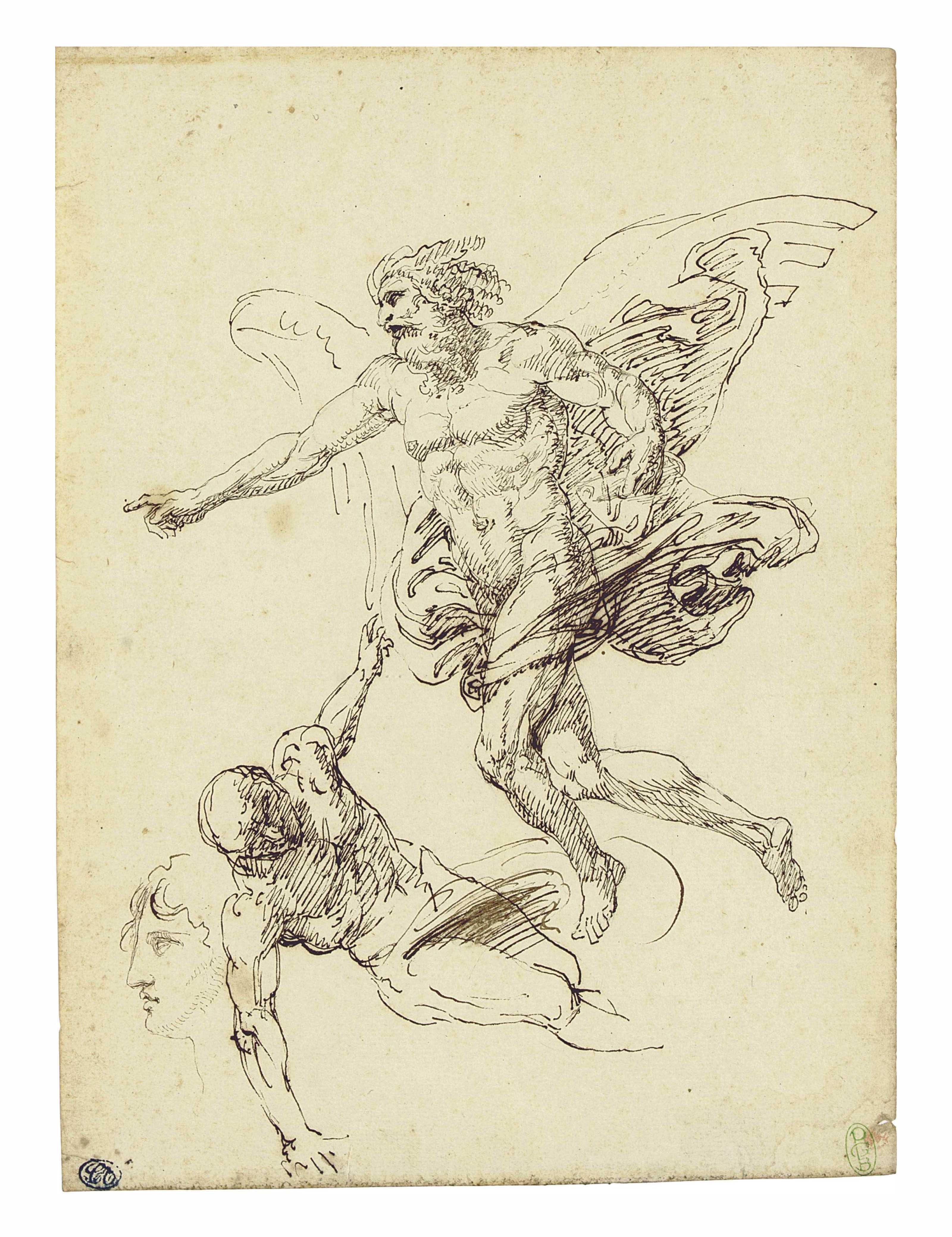 Luigi Sabatelli - Time overcoming an allegorical figure, perhaps Ignorance, with a subsidiary study of a head in profile