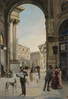 Luigi Sorio - Scorcio di Piazza della Scala dalla Galleria Vittorio Emanuele