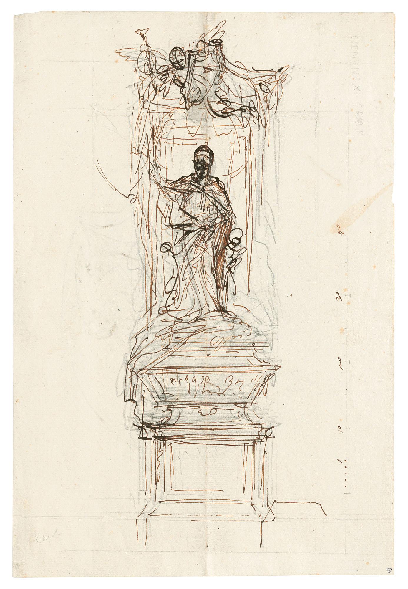 Luigi Vanvitelli - Design for a papal tomb (recto); Saint John and a faint sketch of a façade (verso)