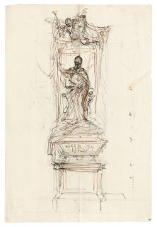 Luigi Vanvitelli - Design for a papal tomb (recto); Saint John and a faint sketch of a façade (verso)