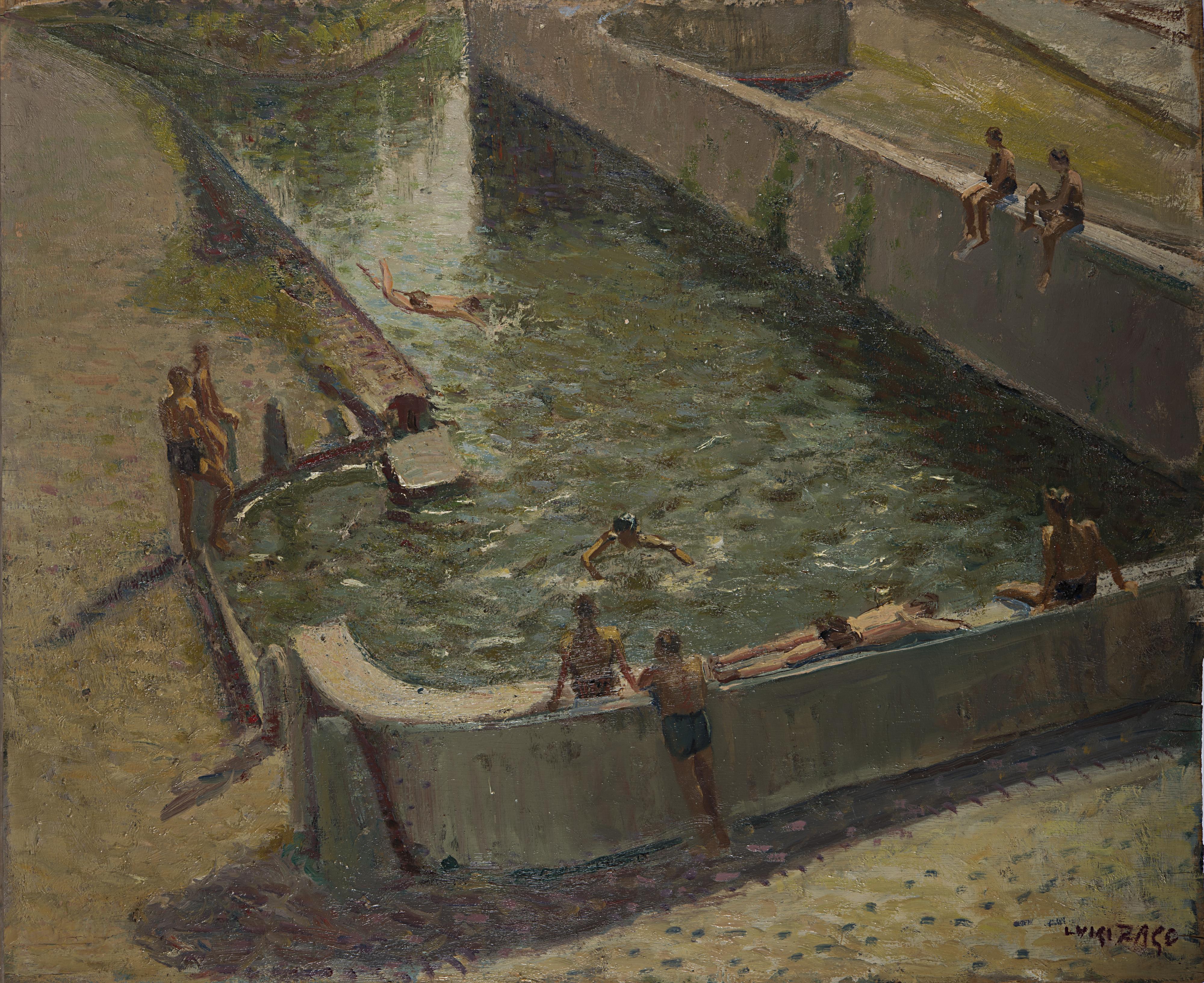 Luigi Zago - Bagnanti nella Roggia a Calcio. Bergamo