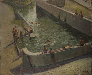 Luigi Zago - Bagnanti nella Roggia a Calcio. Bergamo