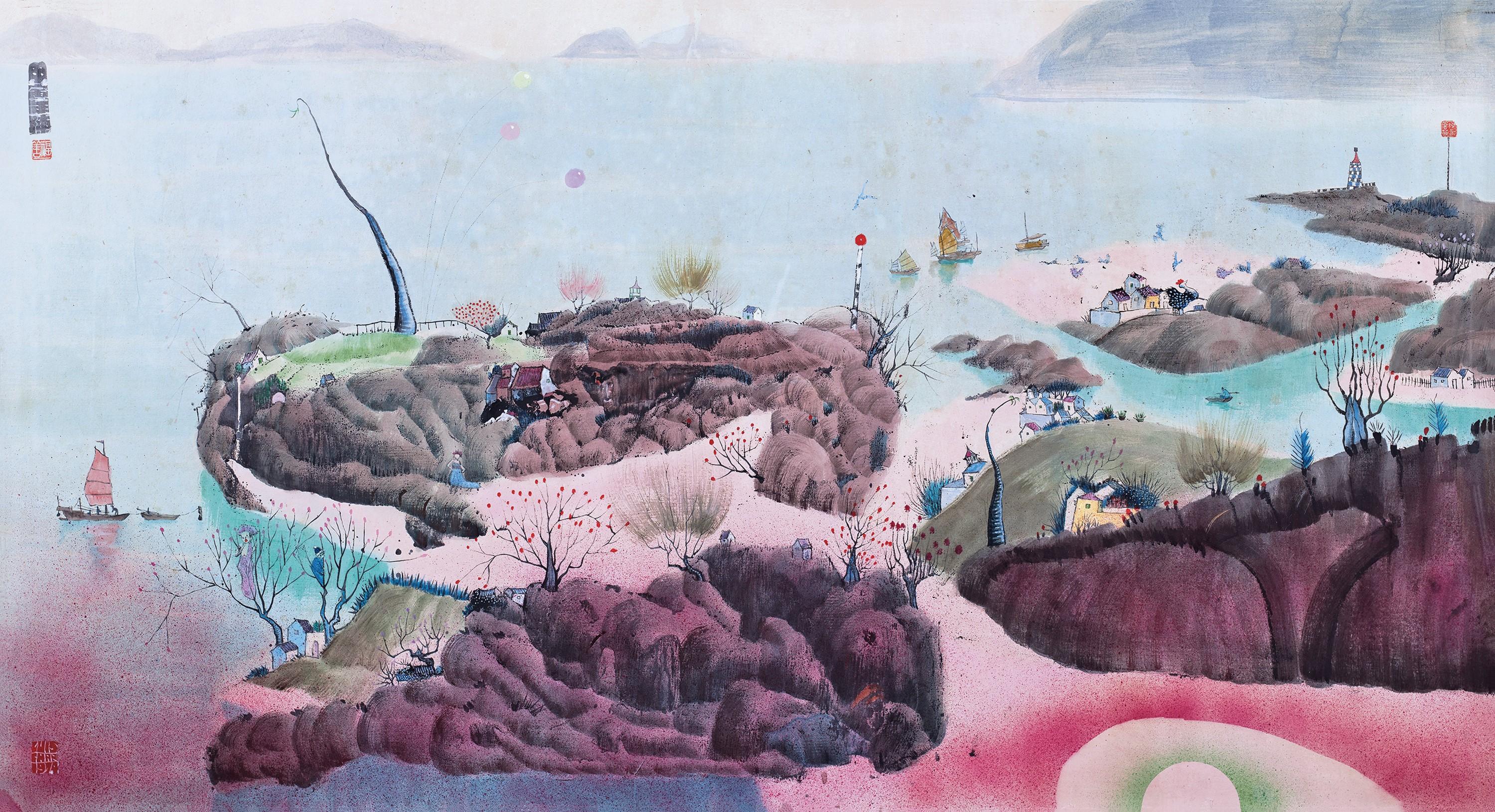 Luis Chan - Household In Plum Blossom (Painted In 1974)