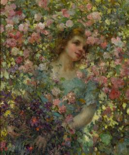 Luis Graner Y Arrufi - A girl amongst a bounty of garden flowers