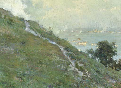 Luis Graner y Arrufi - View of A Harbor From A Hilltop