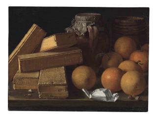 Luis Meléndez - Oranges, nuts, spices, boxes of sweetmeats, a jug and a cask on a table