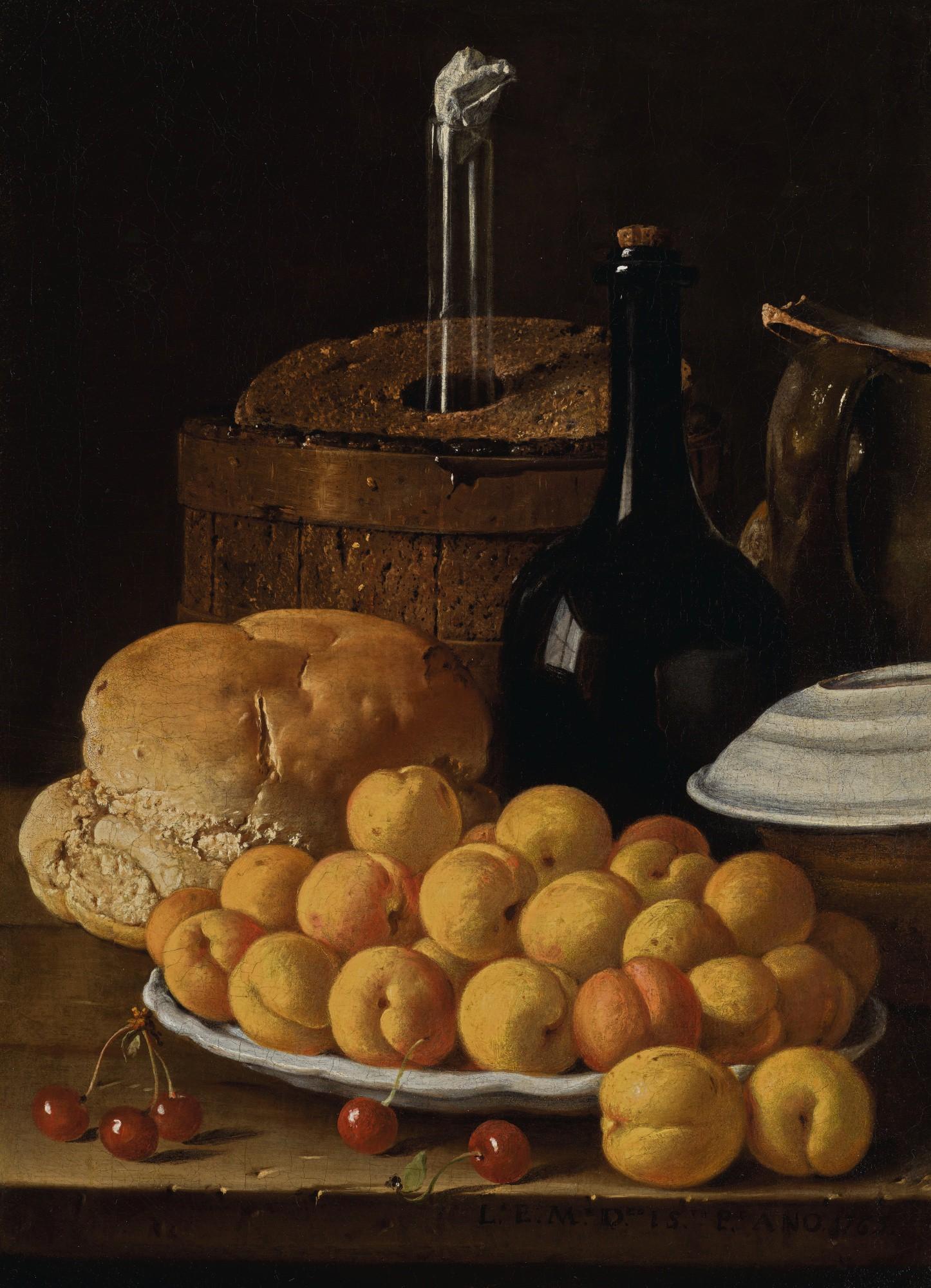 Luis Meléndez - Still Life With A Plate Of Apricots, Cherries, Bread, A Wine Cooler And Receptacles