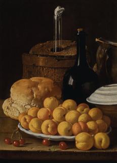 Luis Meléndez - Still Life With A Plate Of Apricots, Cherries, Bread, A Wine Cooler And Receptacles
