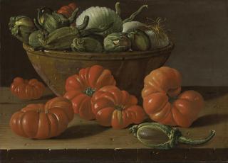 Luis Meléndez - Still Life With Tomatoes, A Bowl Of Aubergines And Onions