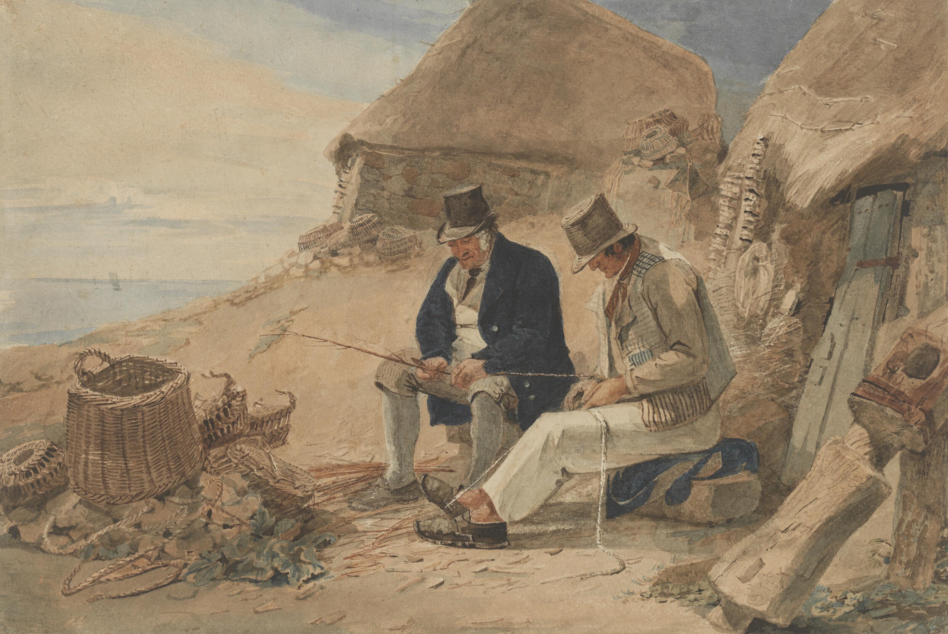 Luke Clennell - Fishermen mending baskets, Isle of Wight