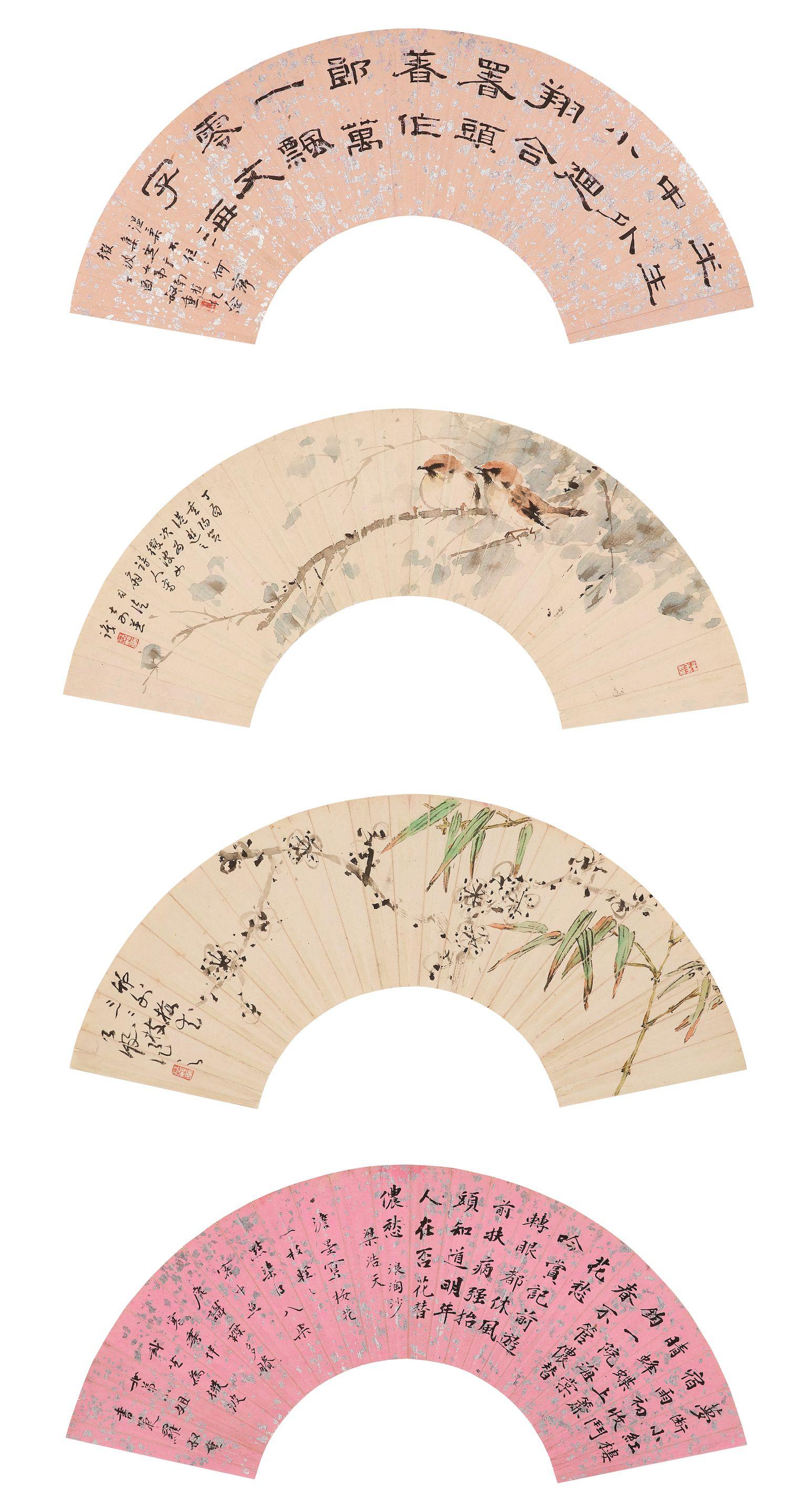 Luo Shuzhong - Poems in Running Script; Sparrow, Bamboo and Plum Blossoms
