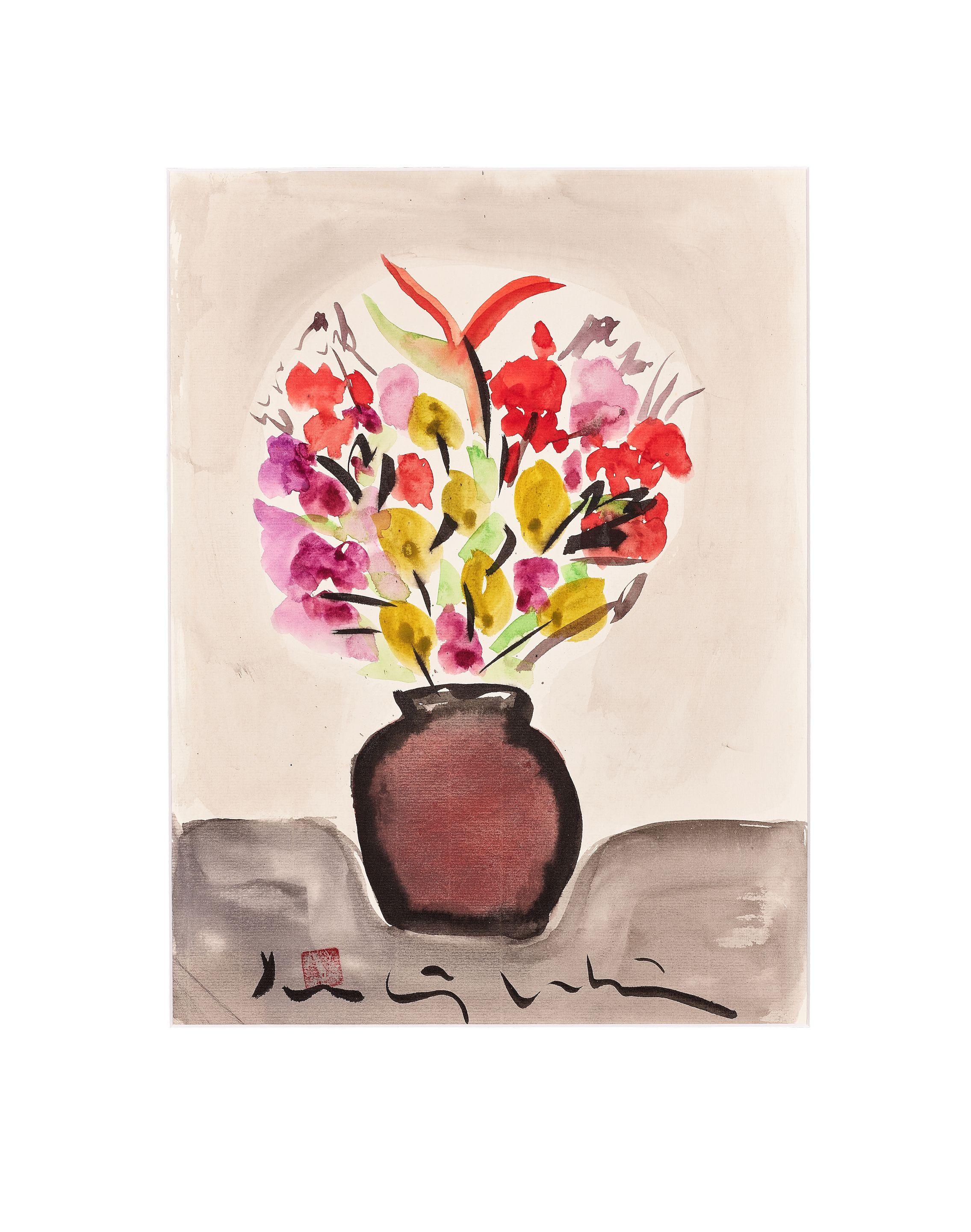 Luu Cong Nhan - Flowers in a Dark Brown Vase