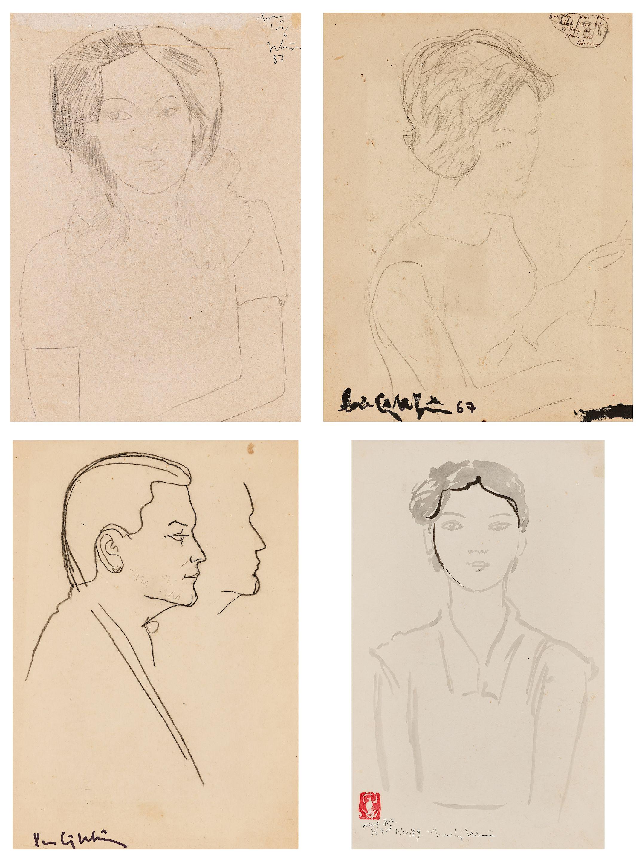 Luu Cong Nhan - Four drawings with portrait