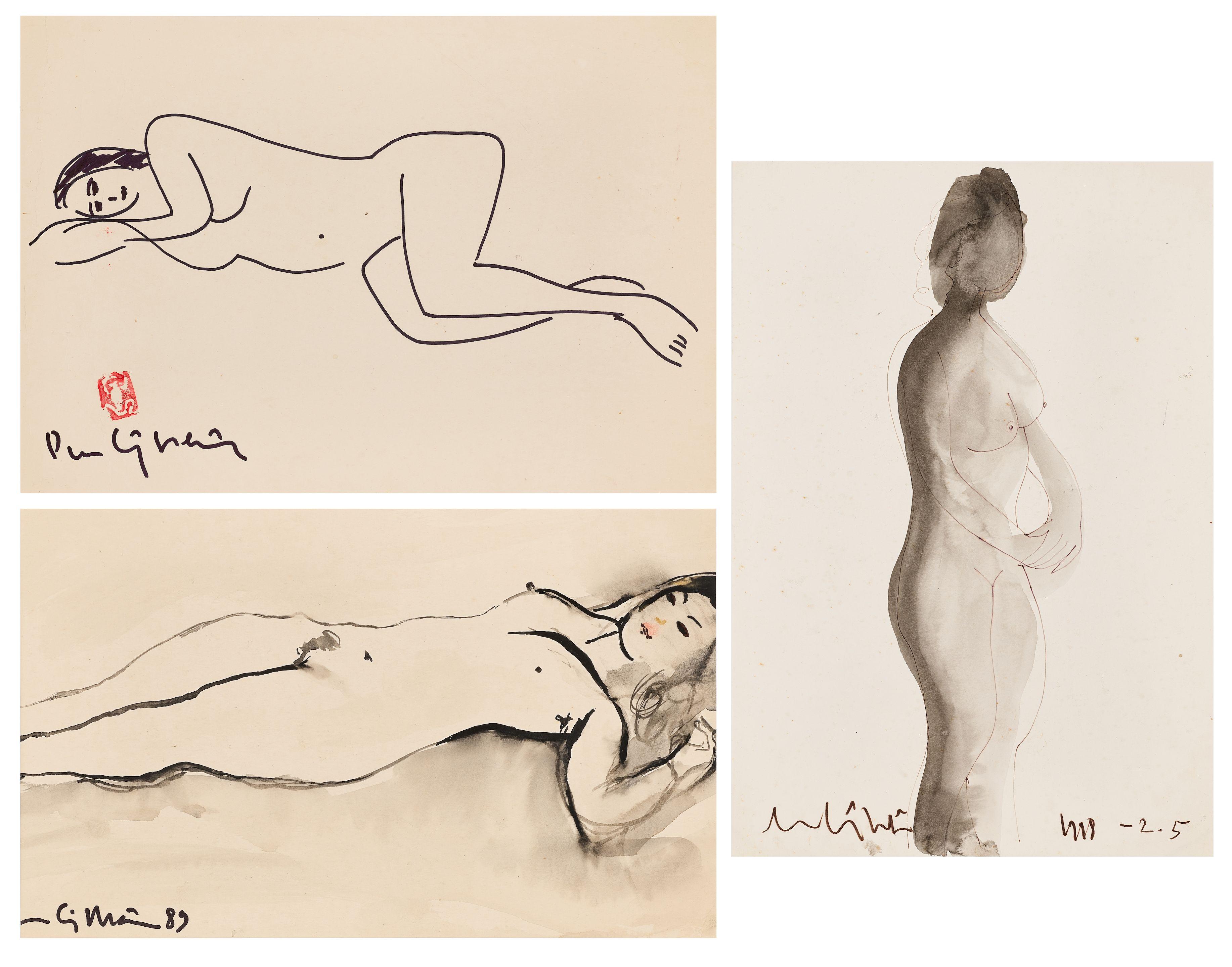 Luu Cong Nhan - Three drawings with nude