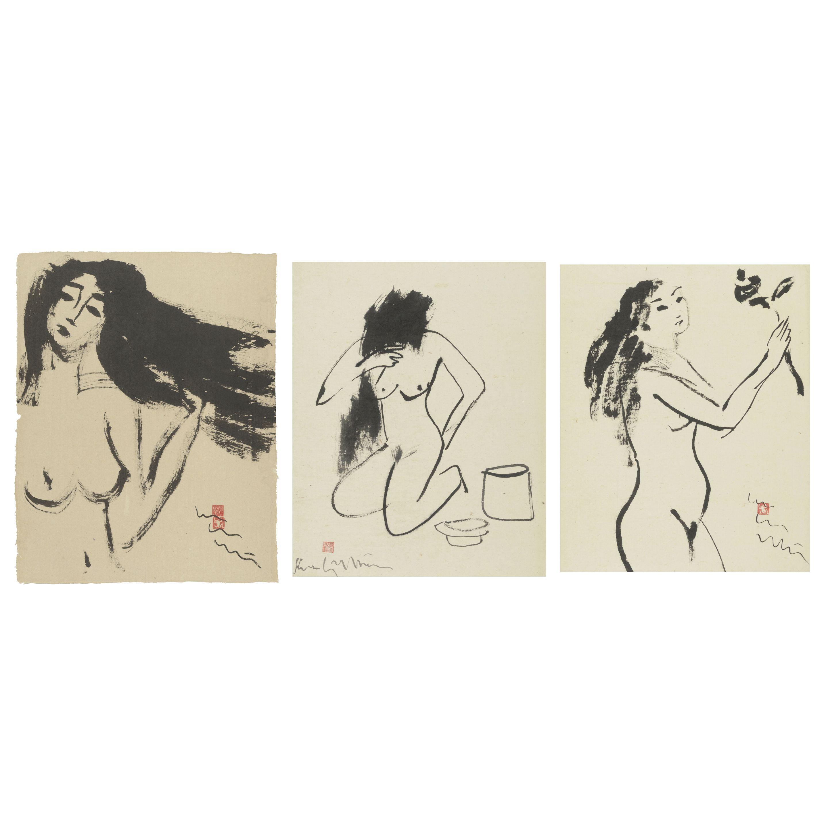 Luu Cong Nhan - Three drawings with nude