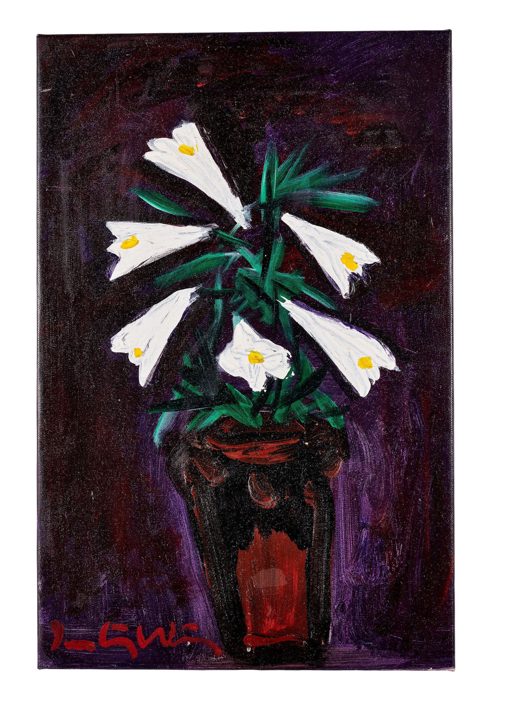 Luu Cong Nhan - White Lilies in a Brown Vase