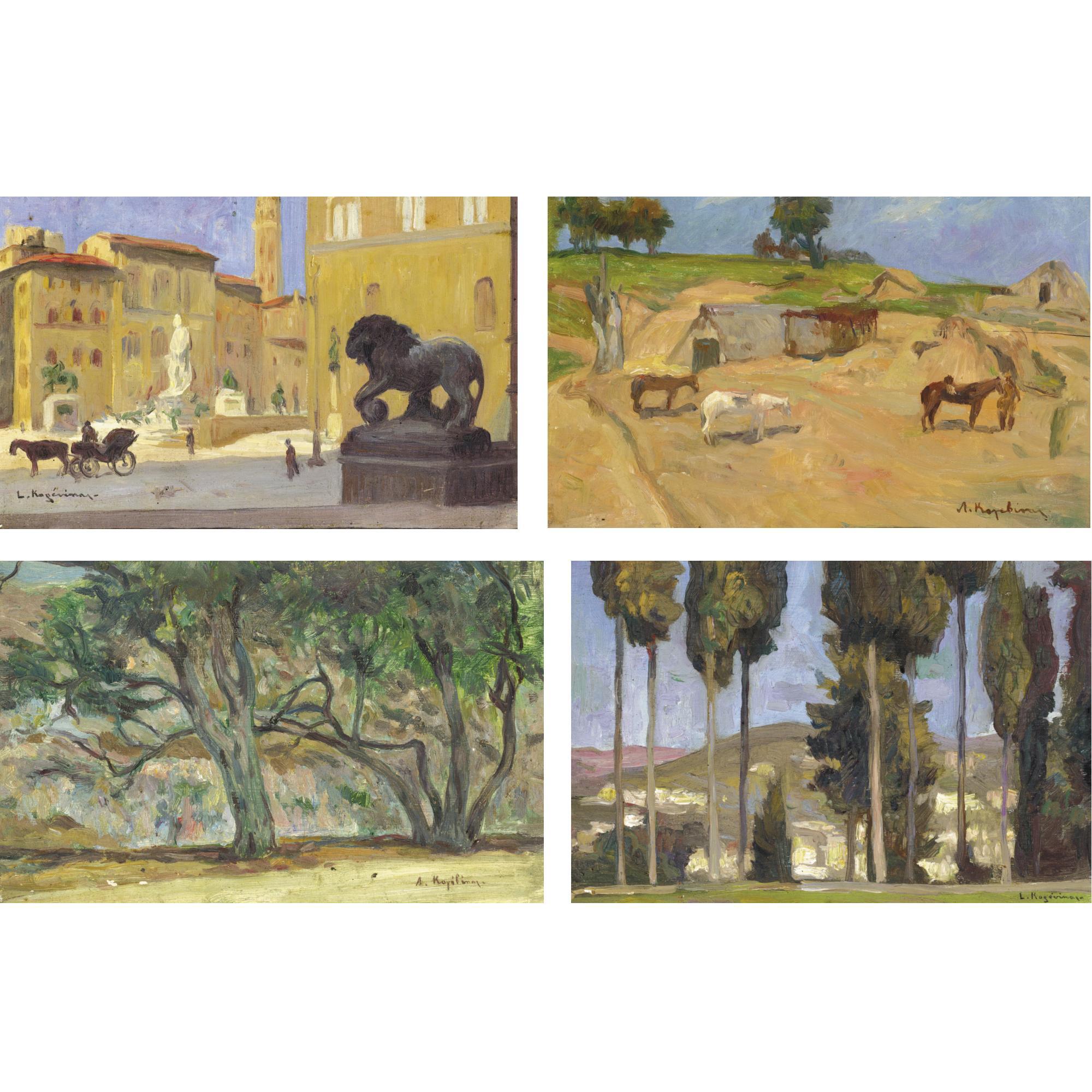 Lykourgos Kogevinas - Cypress Trees; Italian Street Scene; Farm Scene; Trees