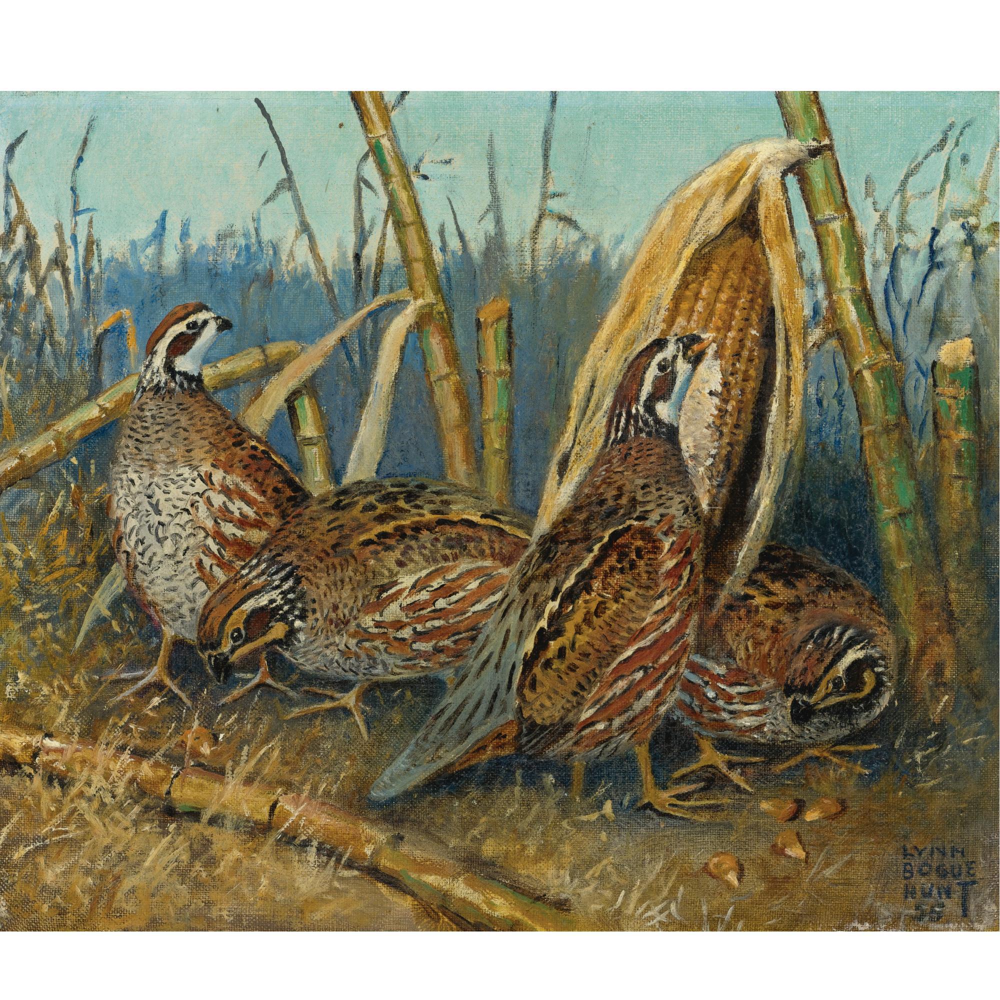 Lynn Bogue Hunt - American In The Corn Stabble-Quail (Two Works)