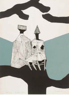 Lynn Chadwick - [Two Seated Figures on a blue wave]