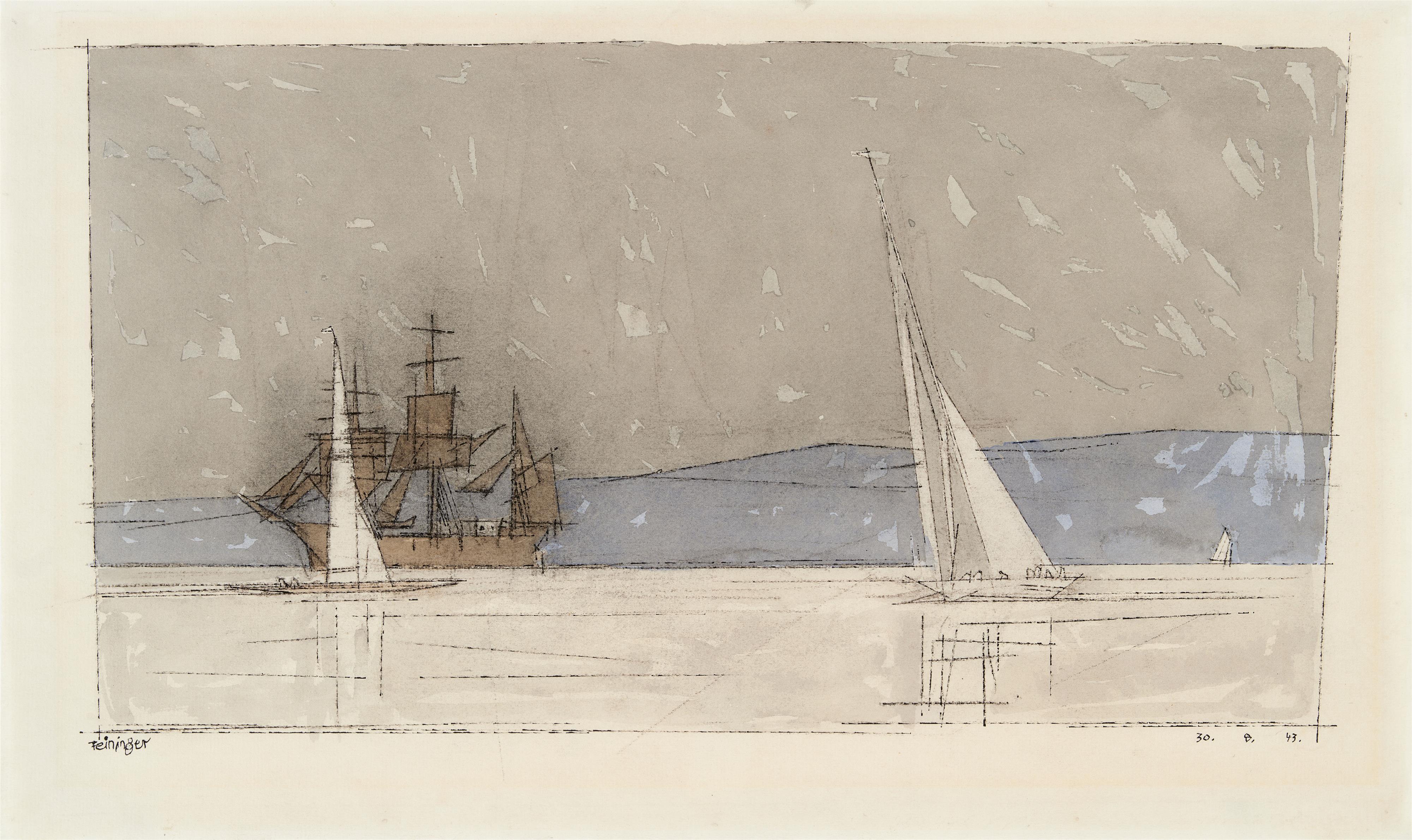 Lyonel Feininger - Dreimaster und Segelboote vor der Küste