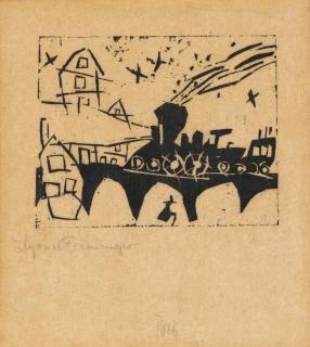 Lyonel Feininger - Locomotive on the bridge