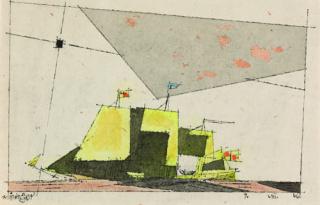 Lyonel Feininger - Seascape (Ship in Yellow and Apricot).