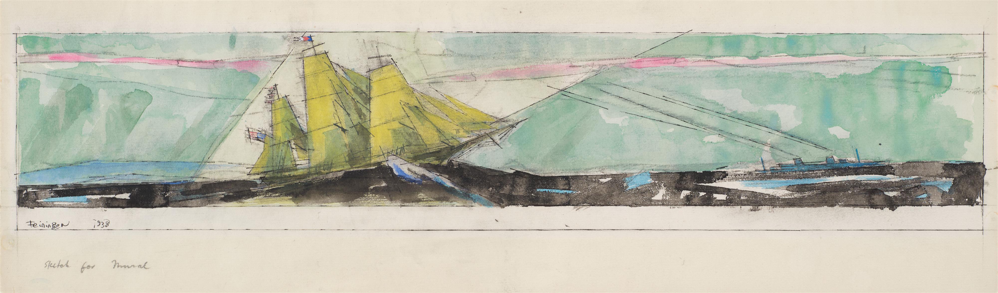 Lyonel Feininger - Sketch for Mural (Marine Transportation Building, New York World\'s Fair)