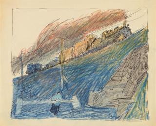 Lyonel Feininger - Steam Train (Vorbeifahrender Güterzug auf Bahndamm)