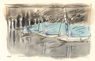 Lyonel Feininger - Three Sailing Boats Anchored by Night