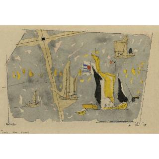 Lyonel Feininger - Vier Segler (Four Sailboats) - Recto Dreimastbarke (Three Ships) - Verso