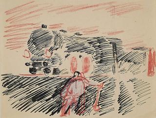 Lyonel Feininger - Vorüberfahrende Lokomotive mit Weichensteller.