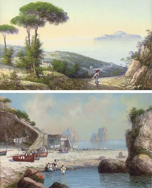 M. Gianni - A fishing village before I Faraglioni, Capri; and A girl on a coastal track, the Amalfi coast