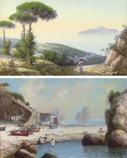 M. Gianni - A fishing village before I Faraglioni, Capri; and A girl on a coastal track, the Amalfi coast