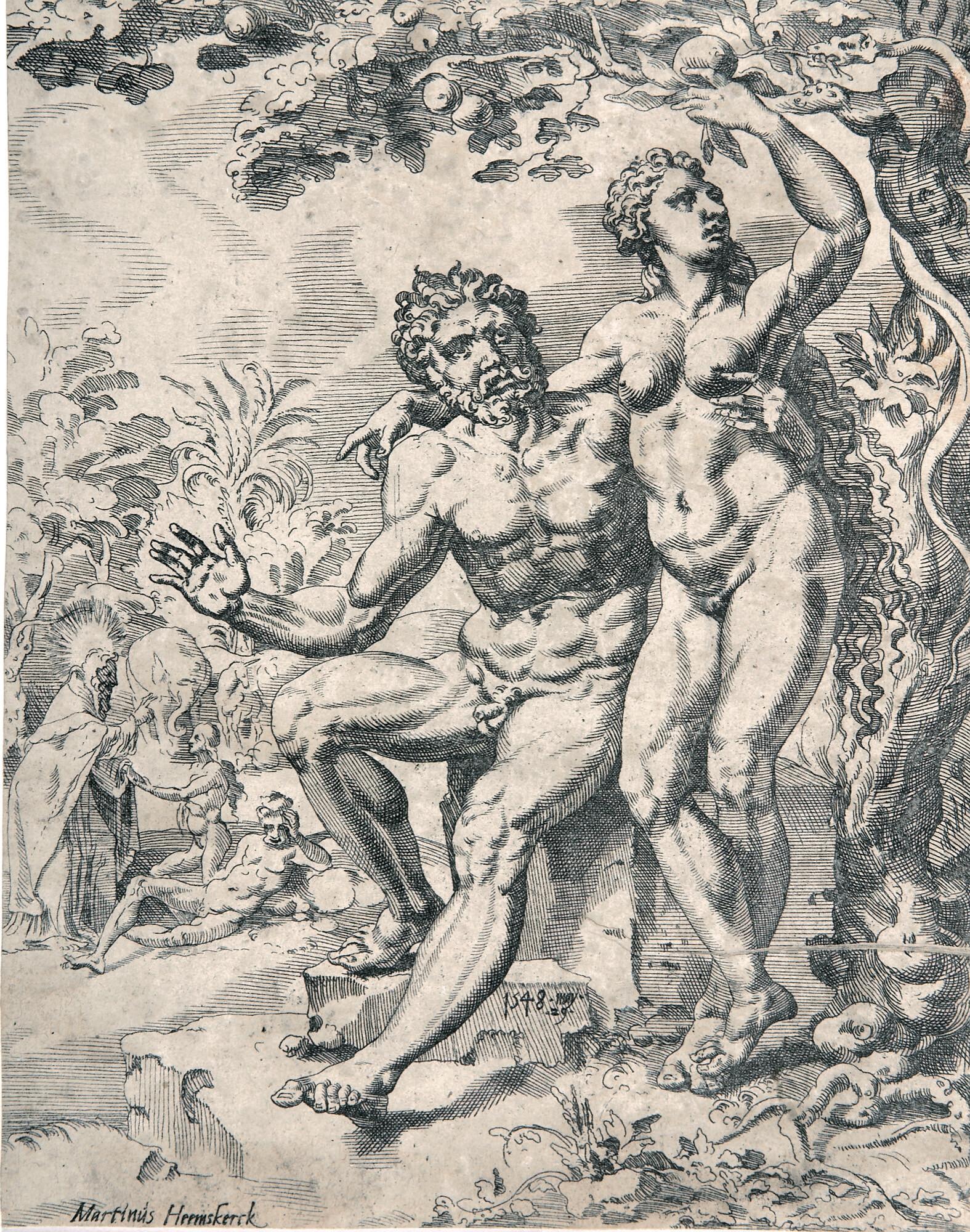 Maarten van Heemskerck - Adam und Eva mit der verbotenen Frucht.