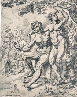 Maarten van Heemskerck - Adam und Eva mit der verbotenen Frucht.