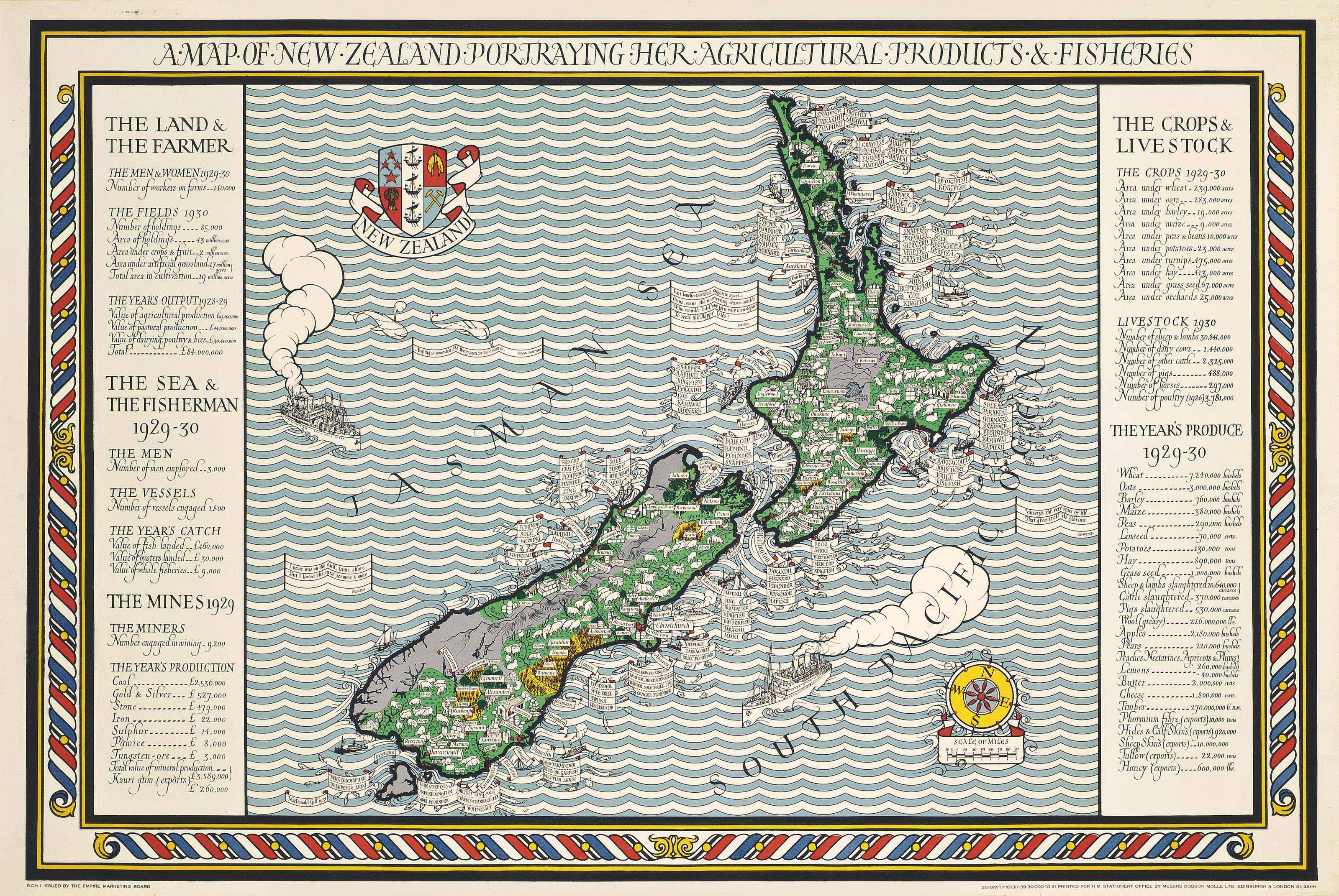 Macdonald Gill - A Map Of New Zealand