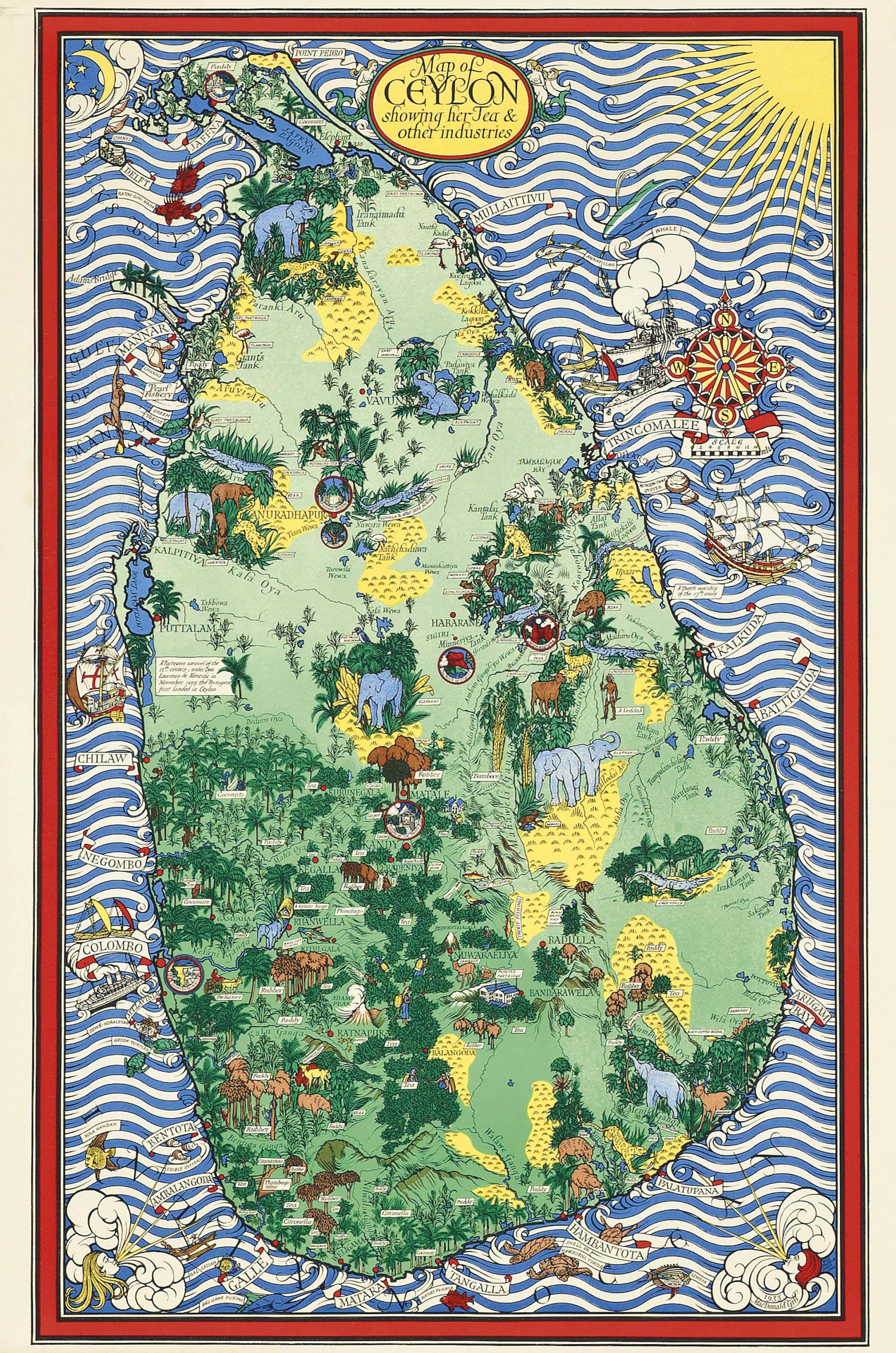 Macdonald Gill - Map Of Ceylon Showing Her Tea And Other Industries