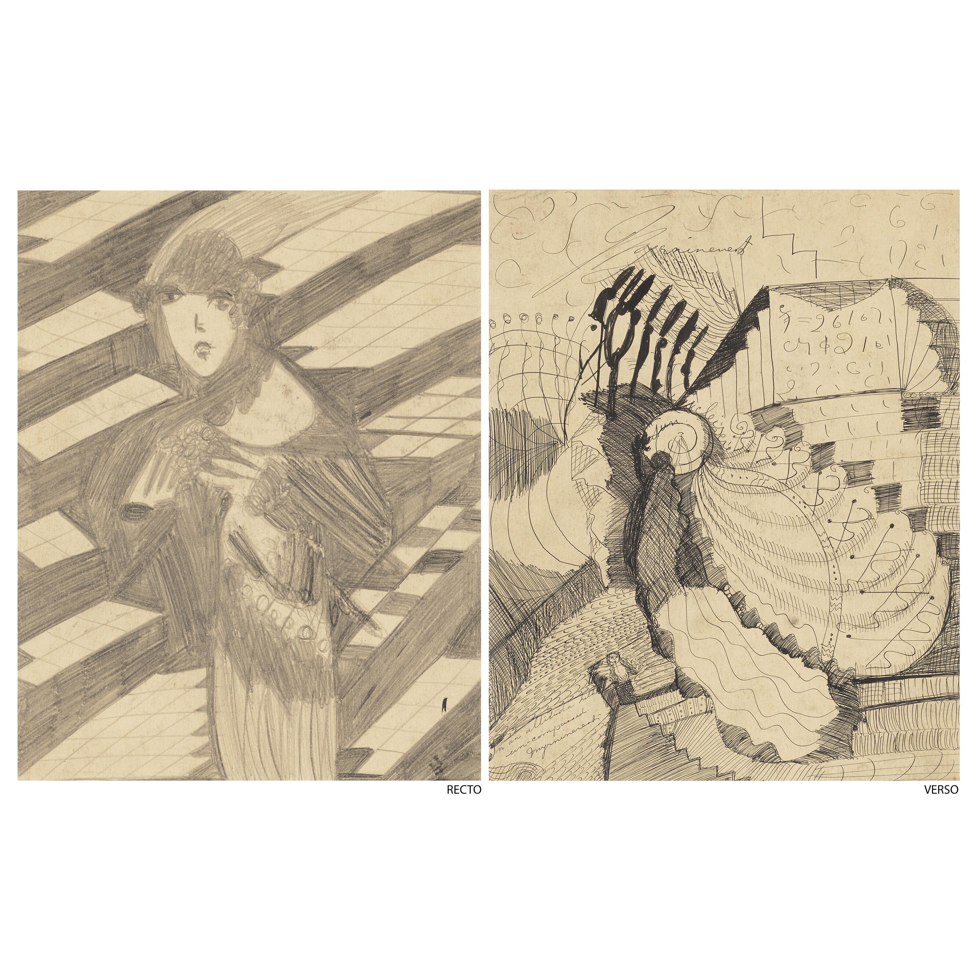 Madge Gill - Untitled (abstract/ figure), double sided