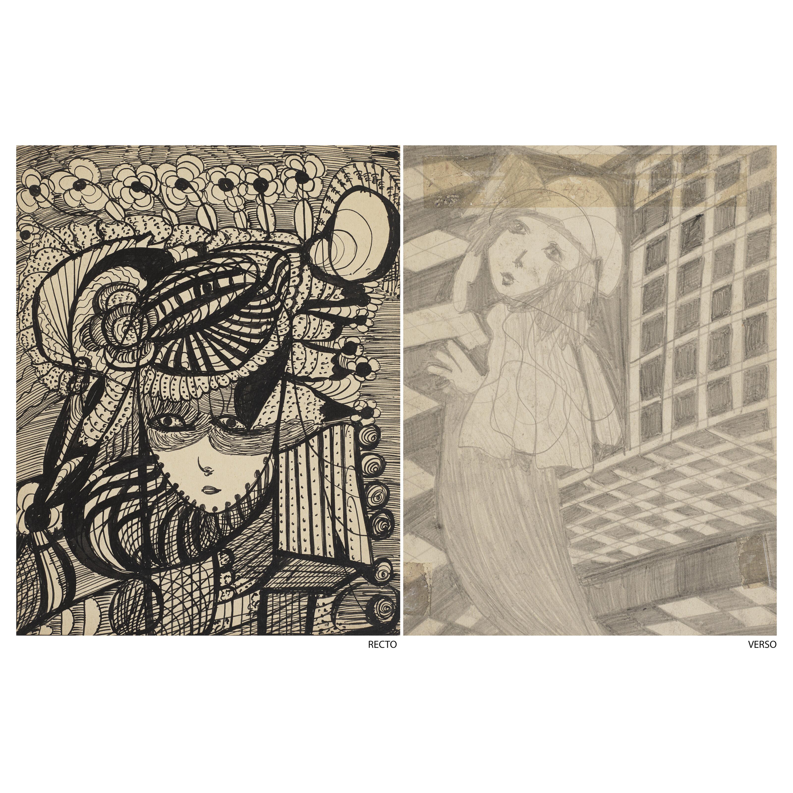 Madge Gill - Untitled (shrouded figure/ lady), double sided