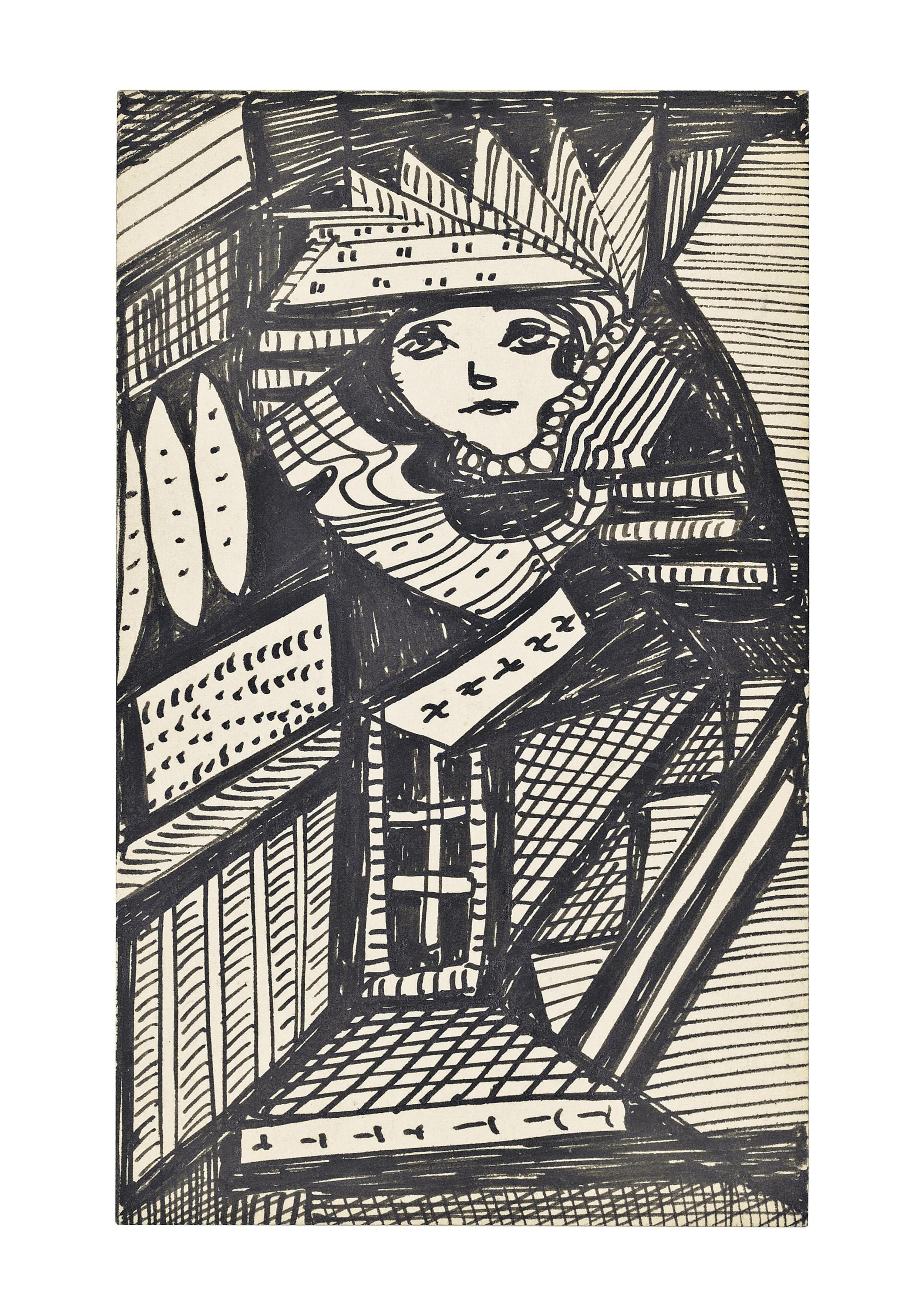 Madge Gill - Untitled, Three Women Against Abstract Settings