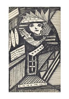 Madge Gill - Untitled, Three Women Against Abstract Settings