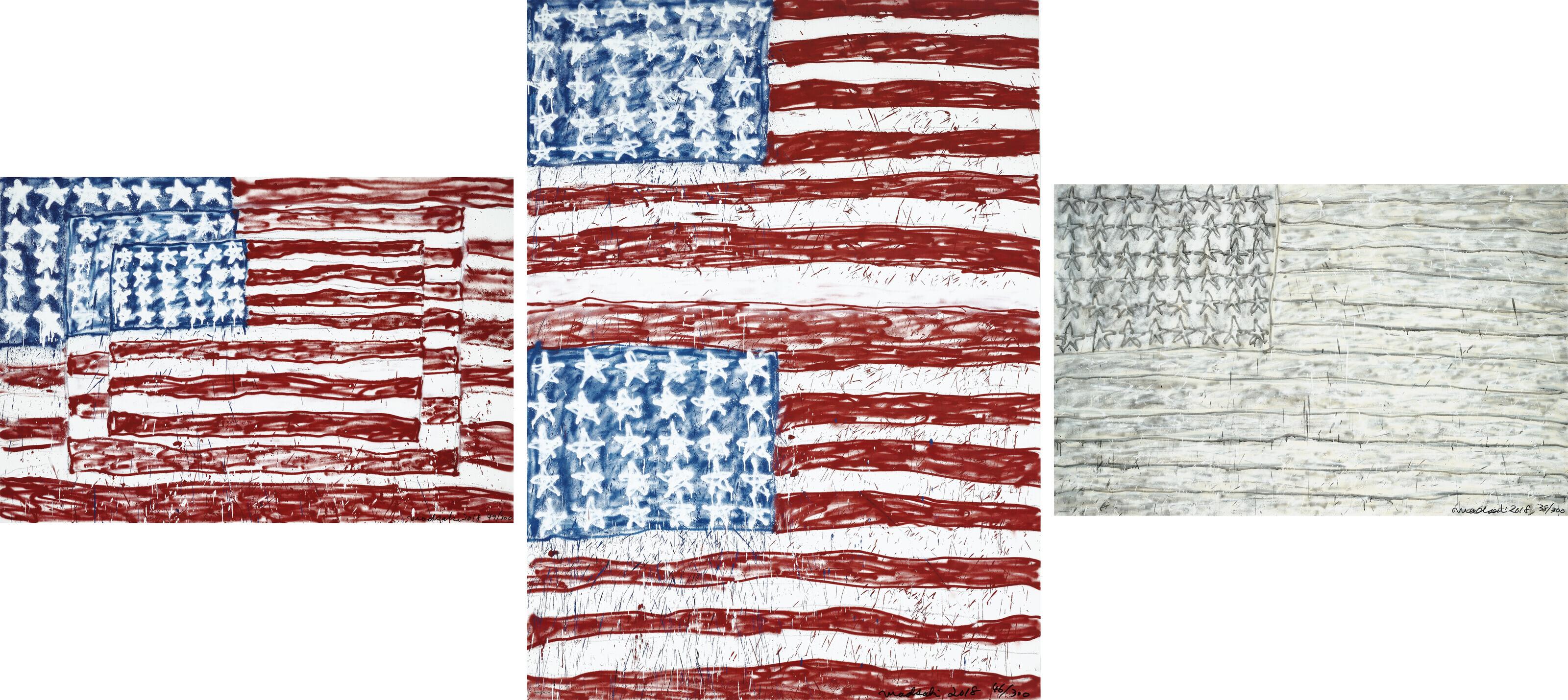 Madsaki - Three Flags 3P; Two flags 2P; & White flag 2P (Set of 3 works)