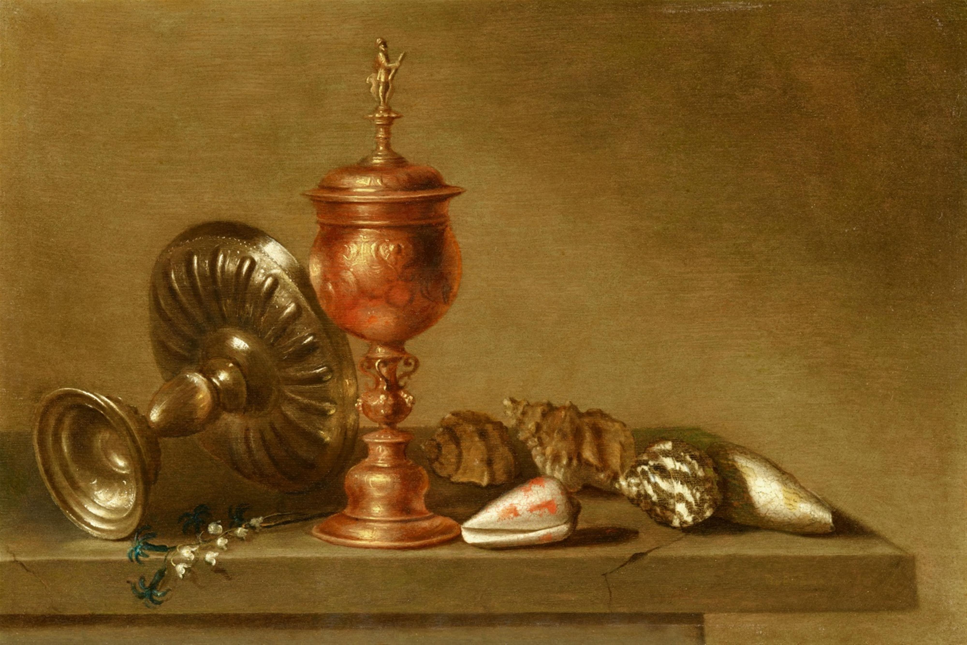 Maerten Boelema de Stomme - Vanitas-Stillleben mit Pokal, Tazza und Muscheln