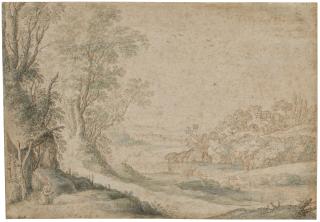 Maerten De Cock - Paysage Fluvial Avec Un Ermite En Prière Et Une Bâtisse Fortifiée Sur Une Colline