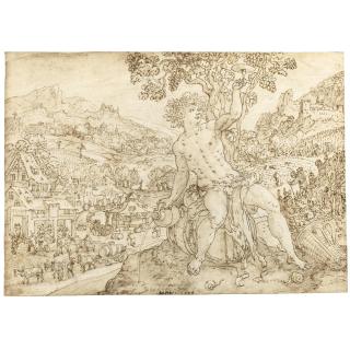 Maerten De Vos - Bacchus Seated In A Landscape, The Harvest To His Right And A Town Below: An Allegory Of Autumn