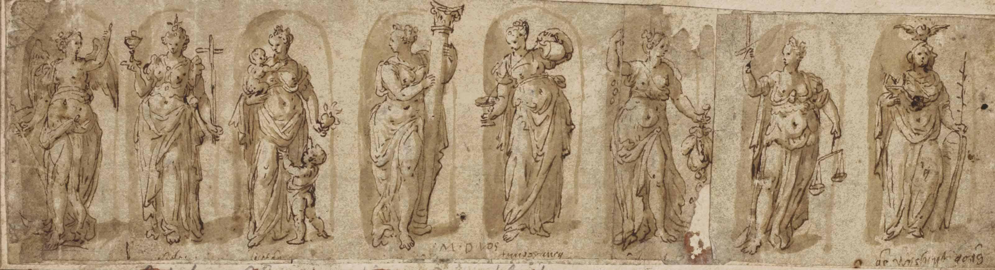 Maerten de Vos - The Theological And Cardinal Virtues With Wisdom: Hope, Faith, Charity, Fortitude, Temperance, Liberality, Justice And Sapientia