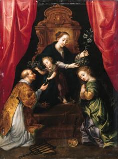 Maerten Pepijn - The Madonna and Child enthroned, adored by Saint Lawrence and Saint Martha